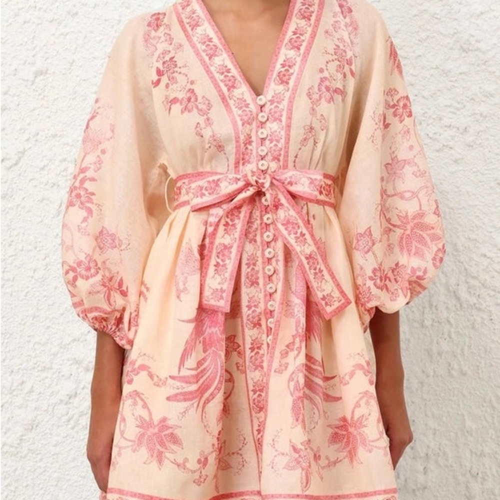 Zimmermann Pink and Cream Floral Mini Dress